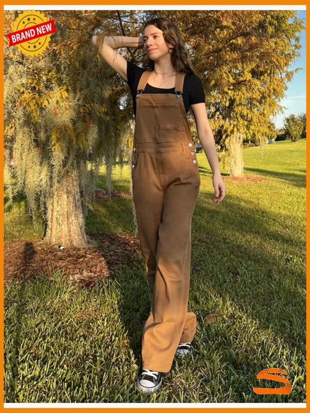 Women Loose Fit Denim Bib Overalls Jumpsuit Straight Wide Leg Stretchy